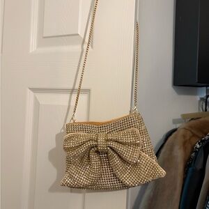 Gold Crystal Bow Shoulder Bag